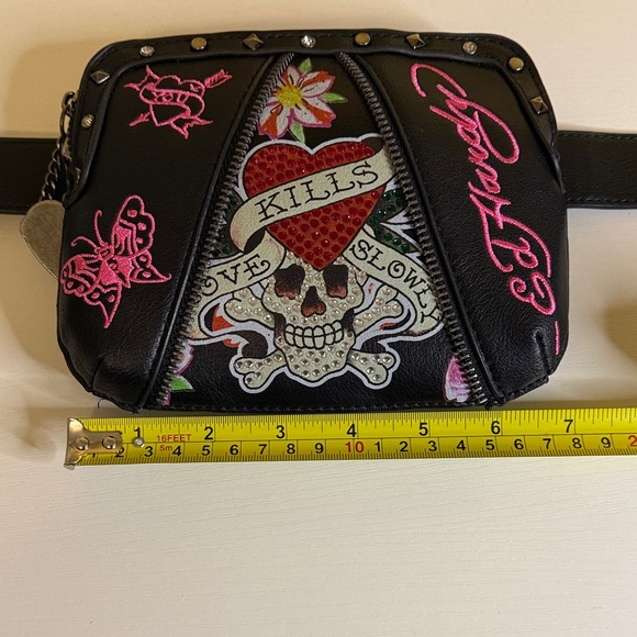 Ed Hardy Black Crossbody Bag with Pink and Red Accents - Picture 10 of 16
